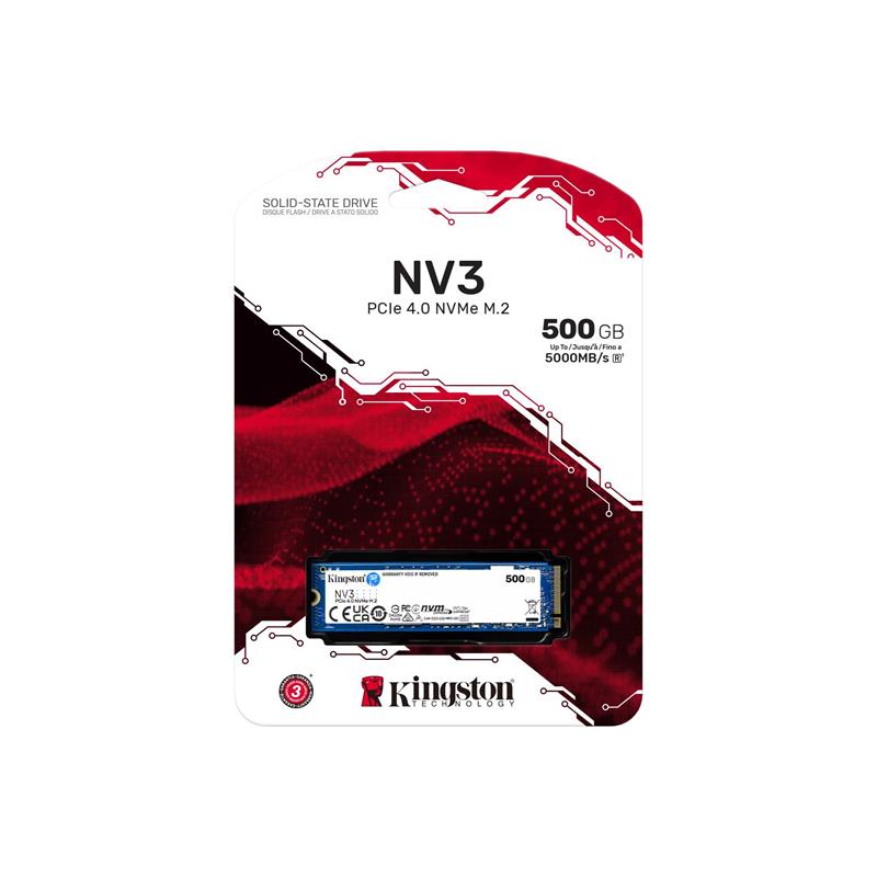 Накопичувач SSD 500GB M.2 NVMe Kingston NV3 M.2 2280 PCIe Gen4.0 x4 (SNV3S/500G) Накопичувач SSD 500GB M.2 NVMe Kingston NV3 M.2 2280 PCIe Gen4.0 x4 (SNV3S/500G)