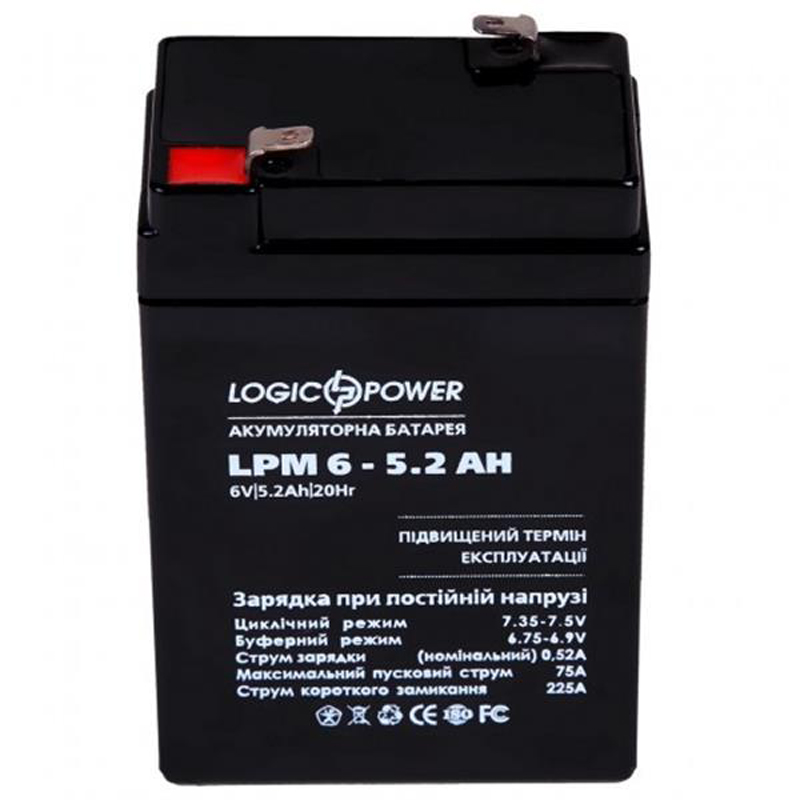 Акумуляторна батарея LogicPower LPM 6V 5.2AH (LPM 6 - 5.2 AH) AGM Акумуляторна батарея LogicPower LPM 6V 5.2AH (LPM 6 - 5.2 AH) AGM