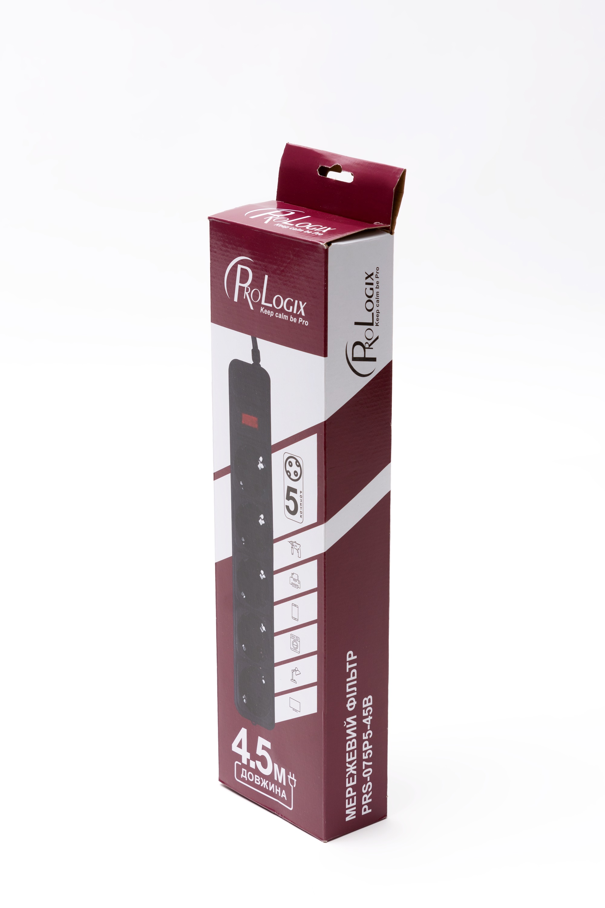 Мережевий фільтр ProLogix (PRS-075P5-45B) 0.75 мм, 5 розеток, 4.5 м, чорний Мережевий фільтр ProLogix (PRS-075P5-45B) 0.75 мм, 5 розеток, 4.5 м, чорний