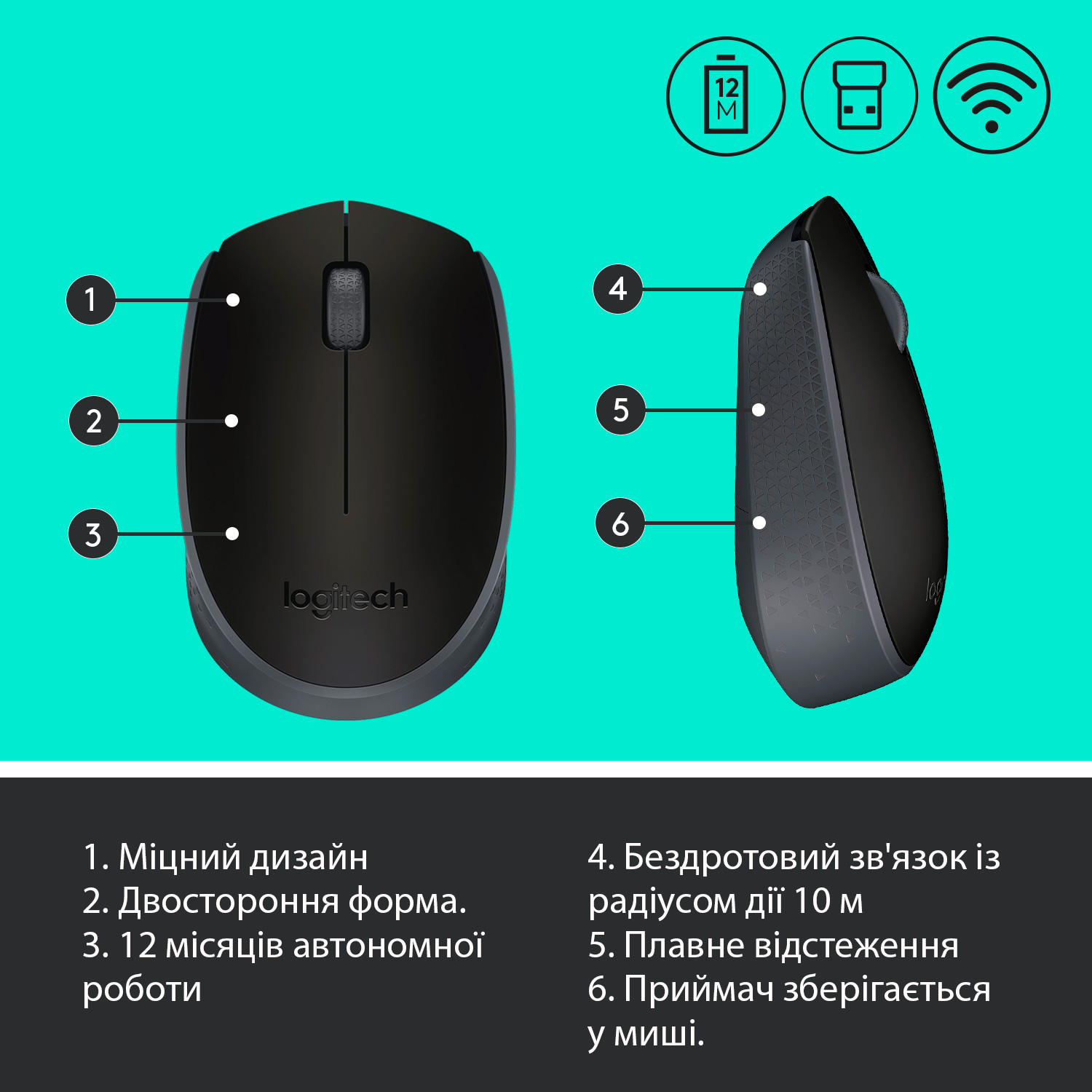 Миша бездротова Logitech M171 Grey/Black (910-004424) Миша бездротова Logitech M171 Grey/Black (910-004424)